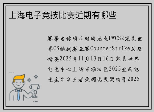 上海电子竞技比赛近期有哪些